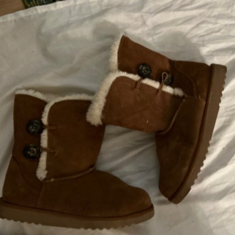 winter fall  size 7 brown faux leather fur boots shoes womens gently used seven